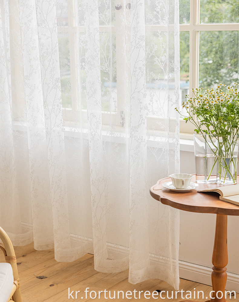 White Embroidery Mesh Sheer Curtain